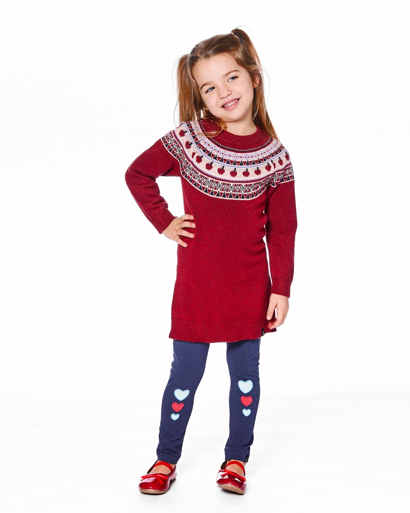 Knit Dress Red With Apple Jacquard Yoke