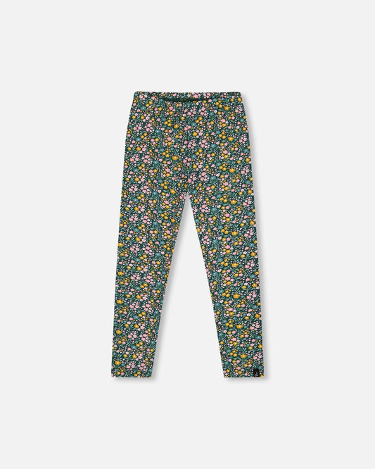 Leggings Green With Flower Print