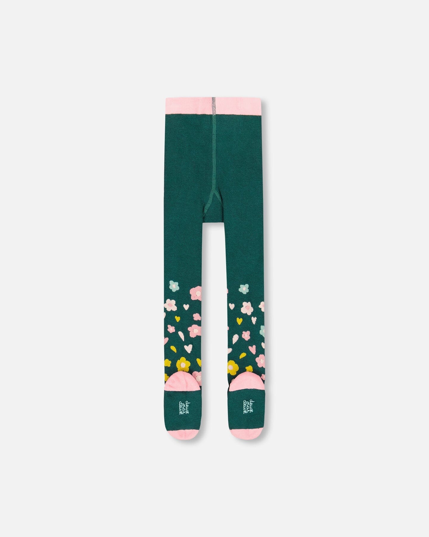 Knit Tights Dark Green With Flower Motifs