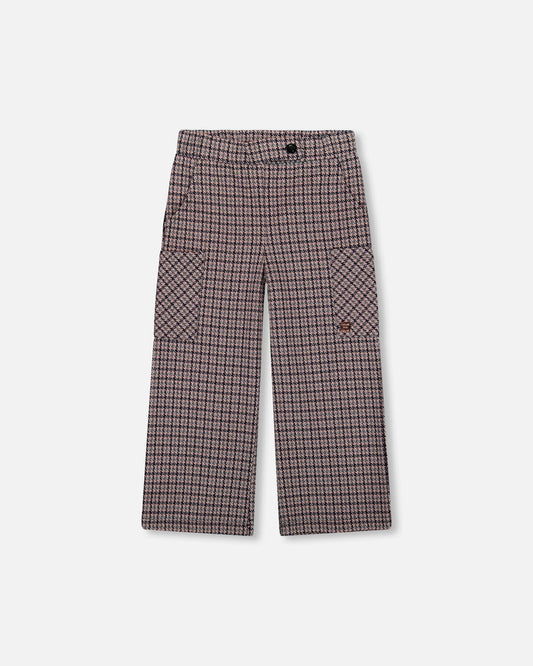Jacquard Knit Flare Pants With Houndstooth Pattern