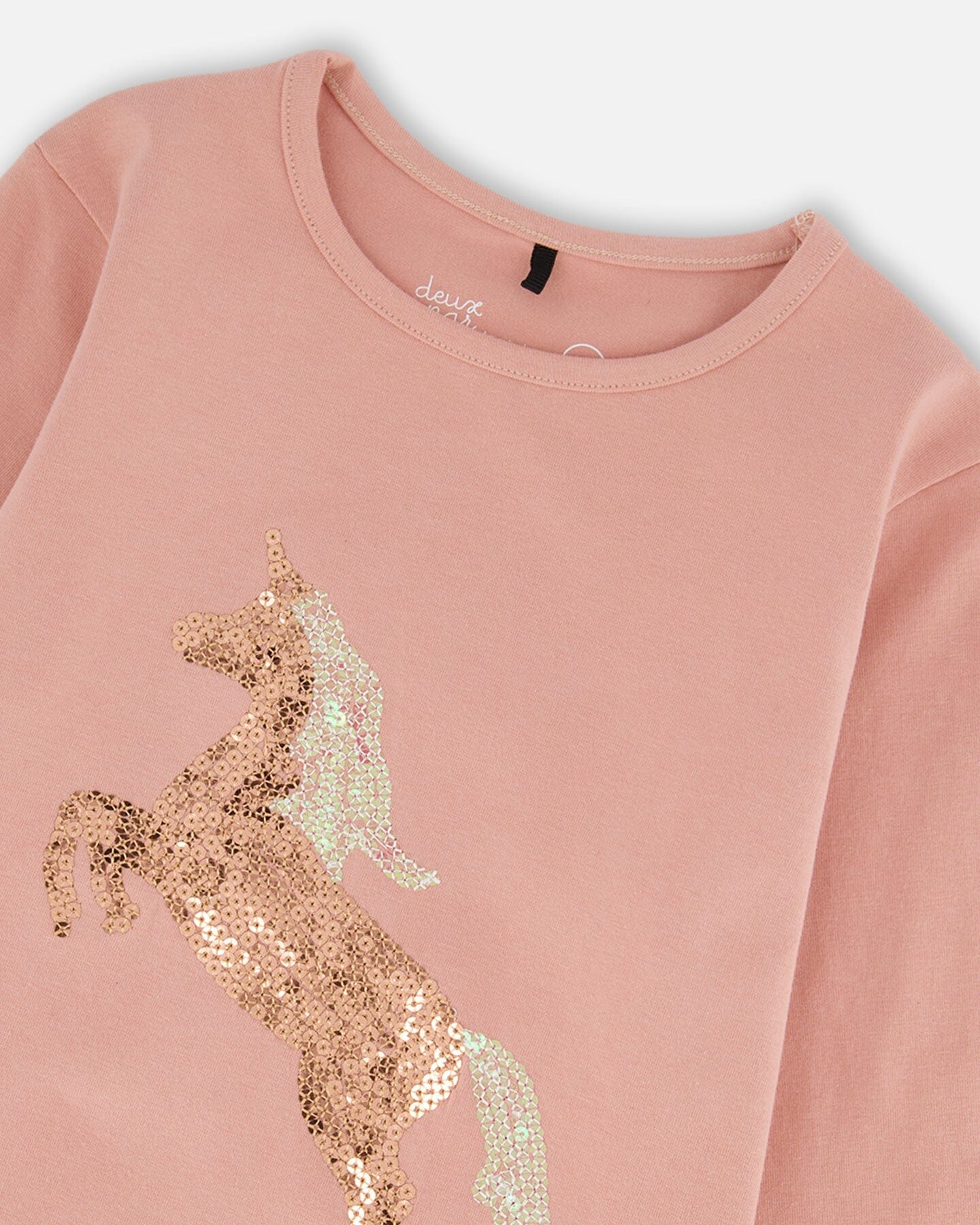 Organic Cotton Long Sleeve T-Shirt Dusty Pink With Sequin Unicorn