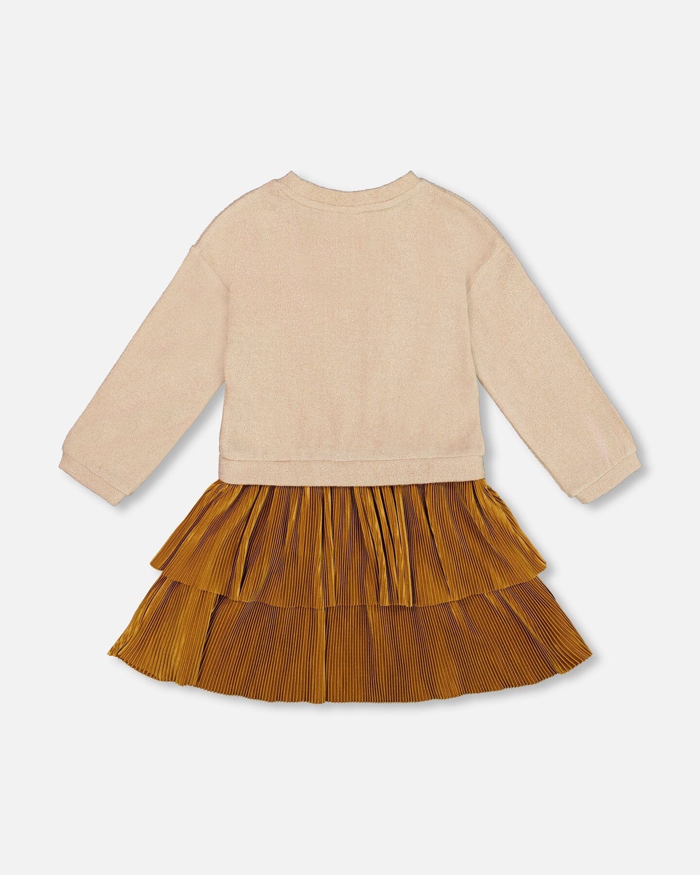 Bi-Material Dress Caramel Brown With Layered Skirt