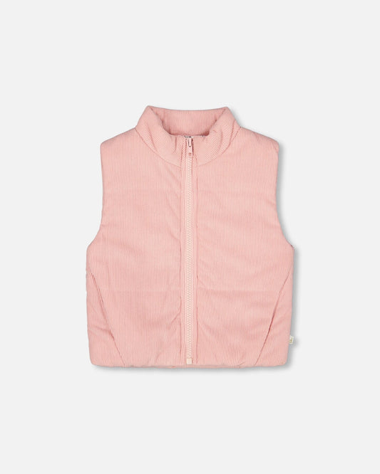 Corduroy Puffy Sleeveless Vest Dusty Pink