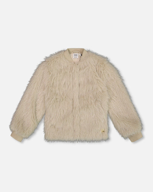 Short Faux Fur Coat Beige