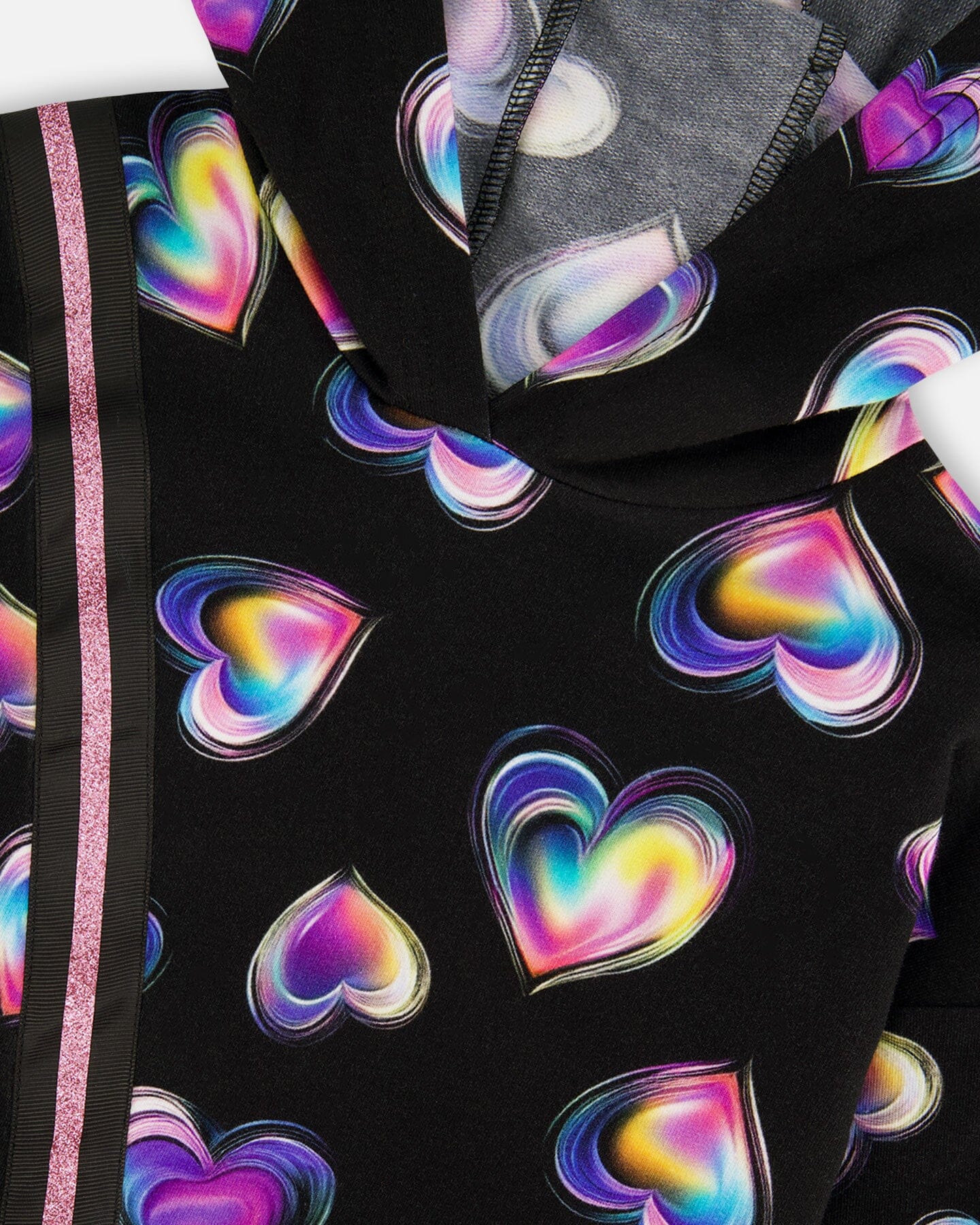 Hooded Fleece Dress Black And Multicolor With Trompe-L’Œil Bag Detail