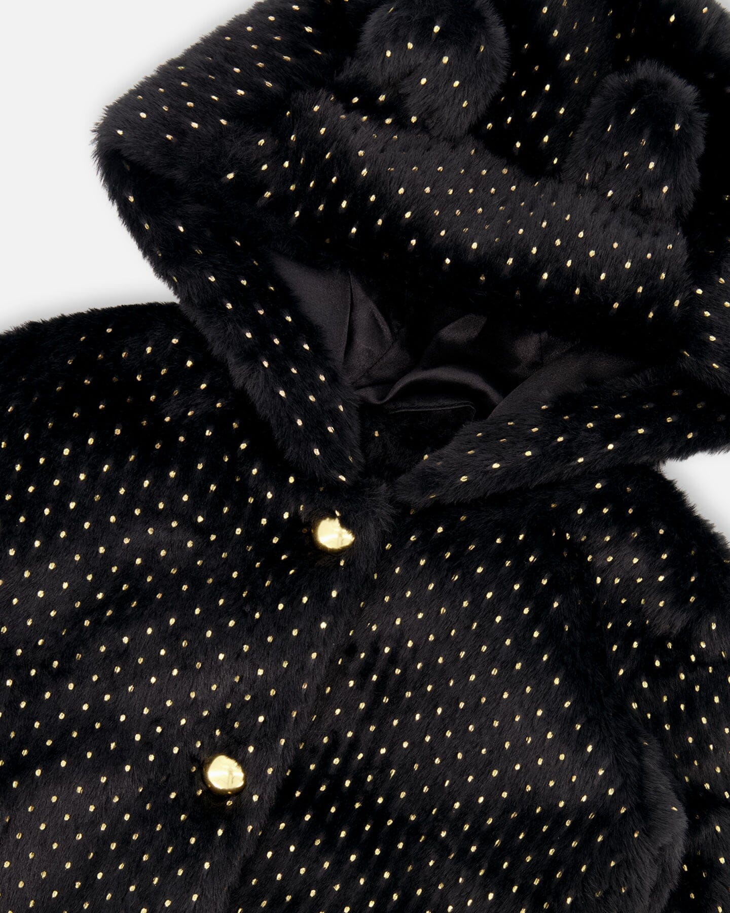Bear Faux Fur Coat Black With Gold Polka Dots