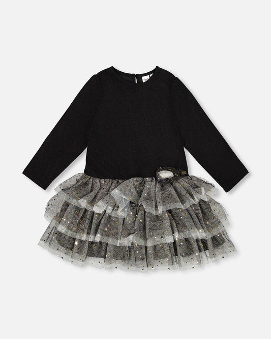 Glittering Mesh Skirt Party Dress Black