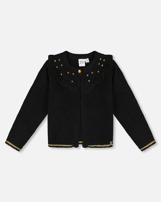 Knitted Cardigan With Rhinestones Black