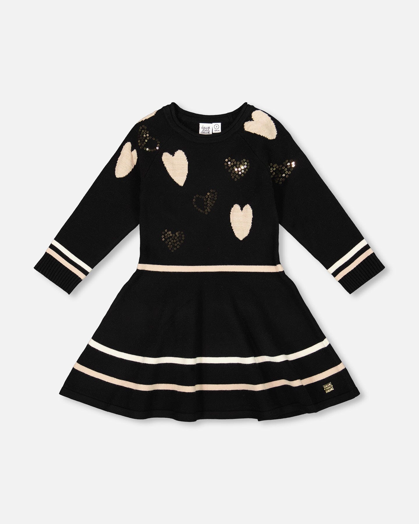 Knit Dress Black With Glittery Heart Motifs