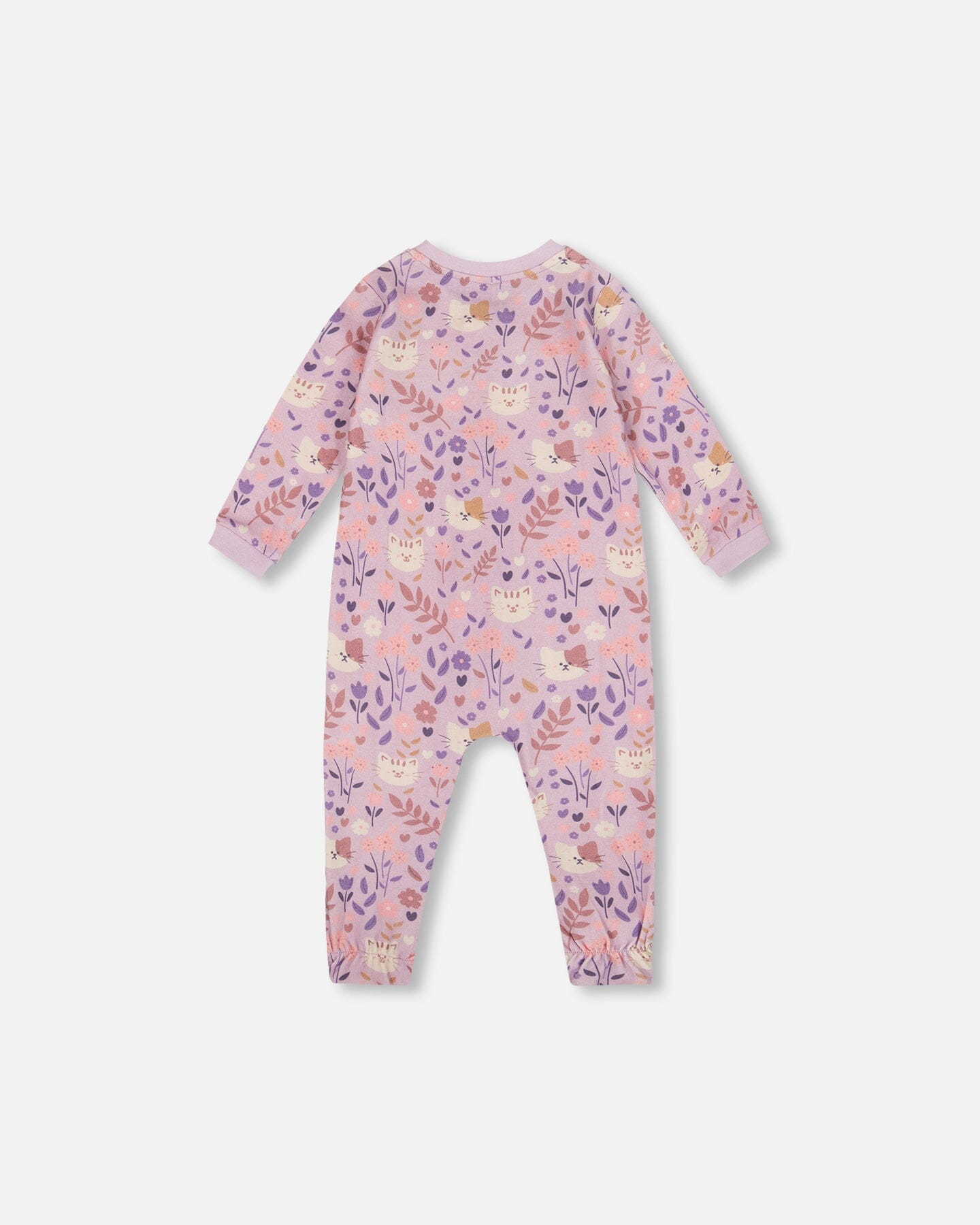 One-Piece Organic Cotton Pajama Lilac Cat Print