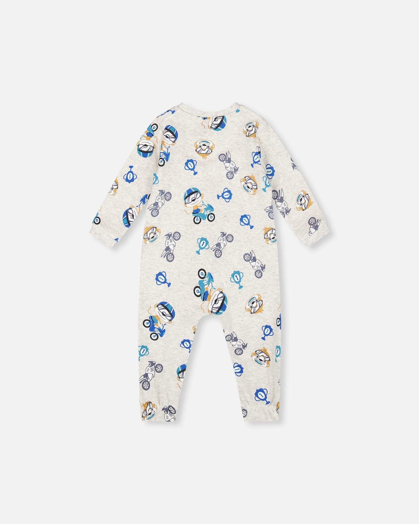 One-Piece Organic Cotton Pajama Beige Monkey Print