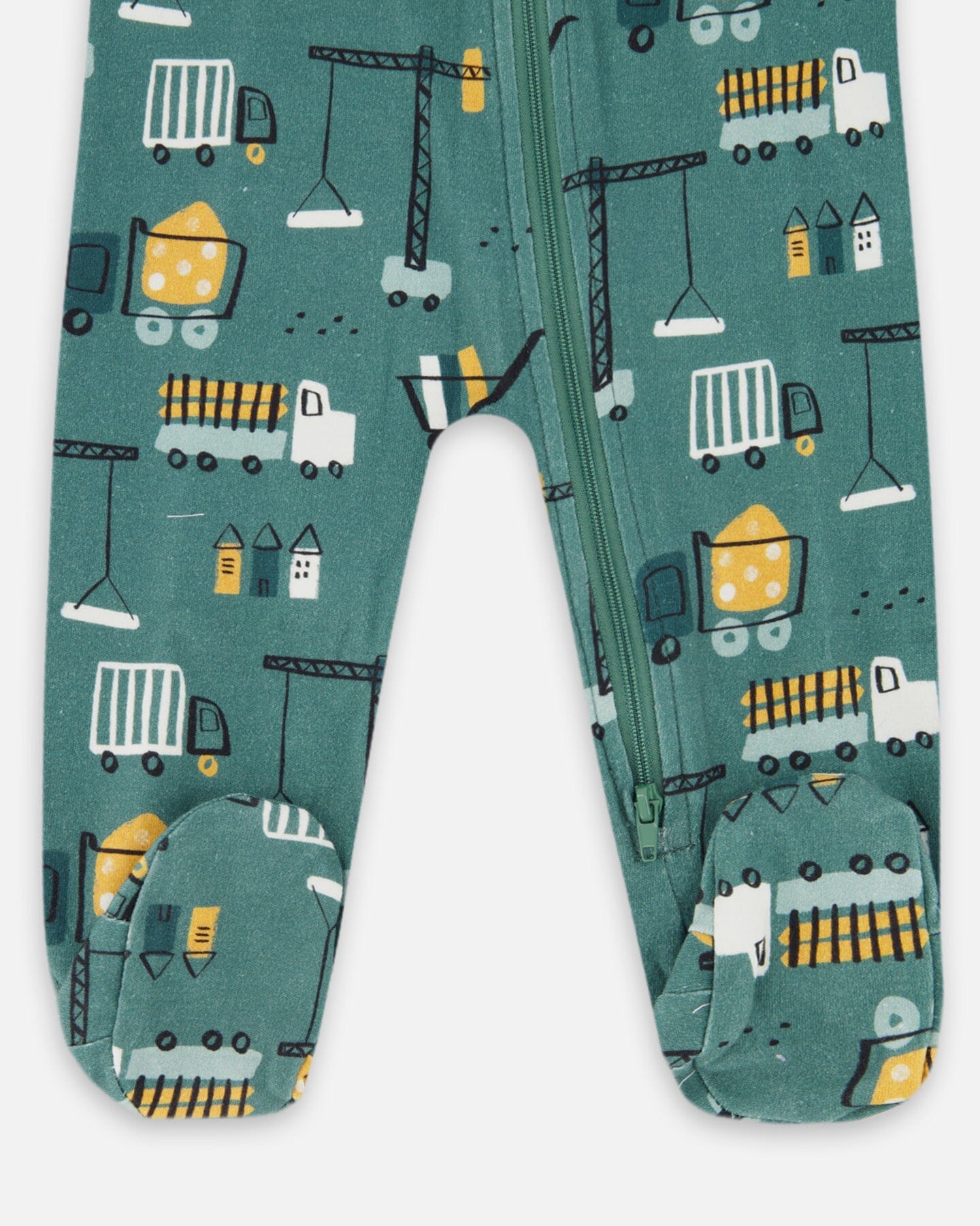 One-Piece Organic Cotton Pajama Teal Construction Print