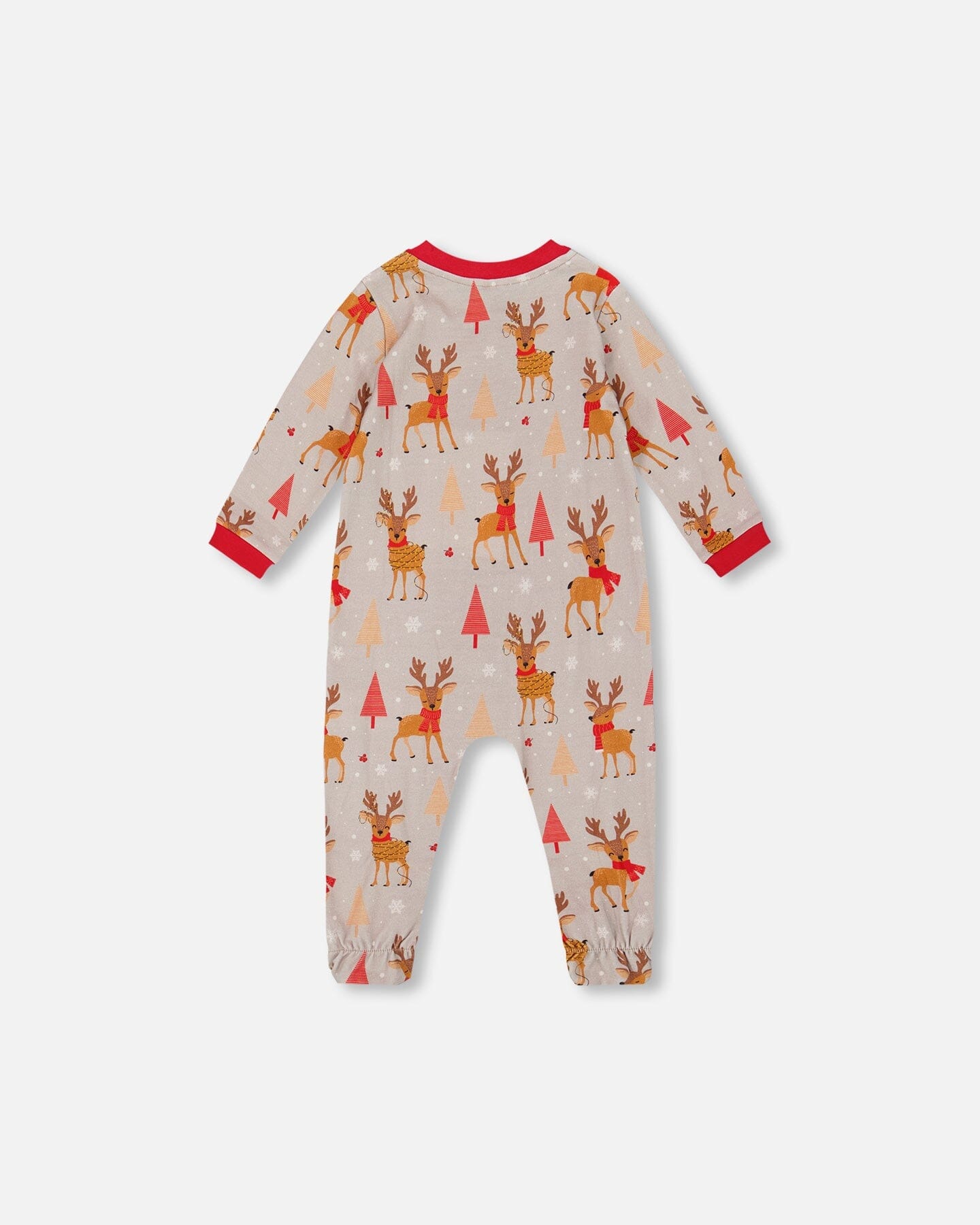 One-Piece Organic Cotton Pajama Beige Reindeer Print