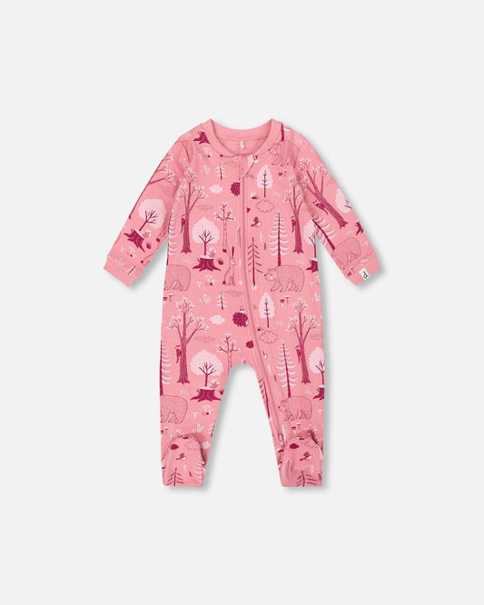 One-Piece Organic Cotton Pajama Pink Forest