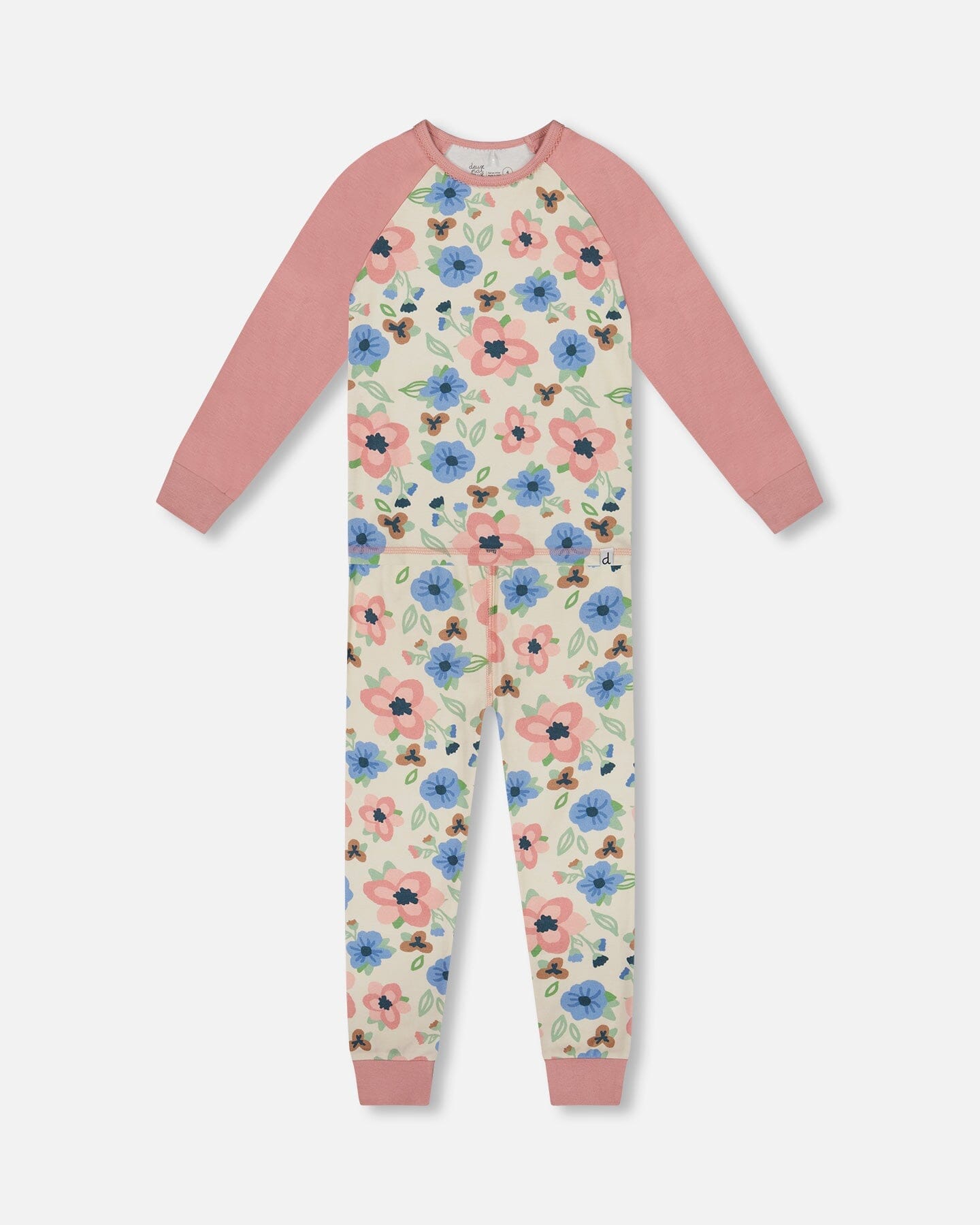 Organic Cotton Two-Piece Pajamas Off-White Flower Print