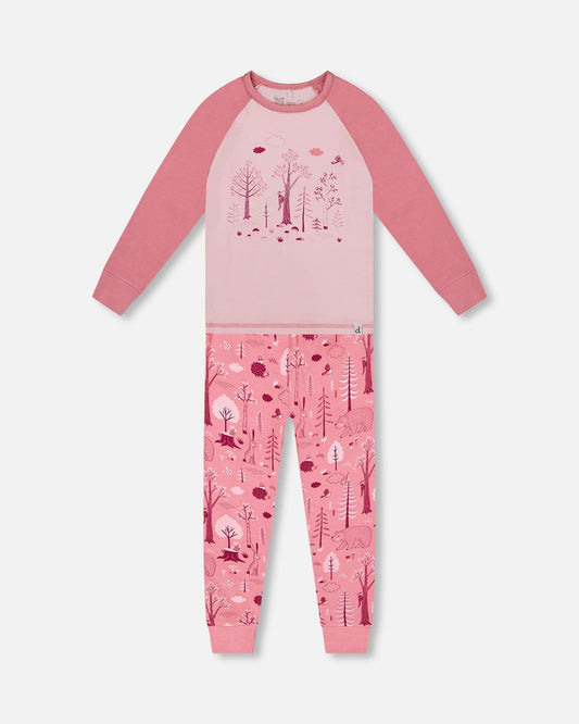 Organic Cotton Two-Piece Pajamas Pink Forest