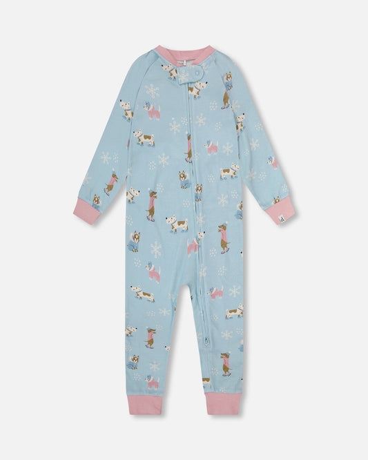 Organic Cotton Interlock One-Piece Pajama Blue Dog Print