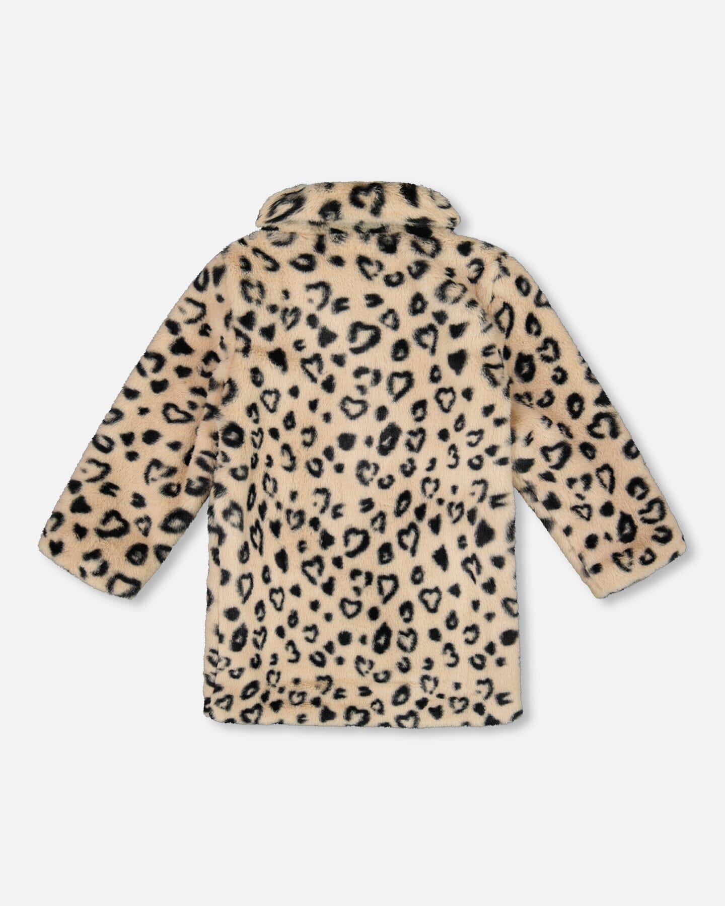 Printed Fake Fur Long Coat Black And Beige Leopard