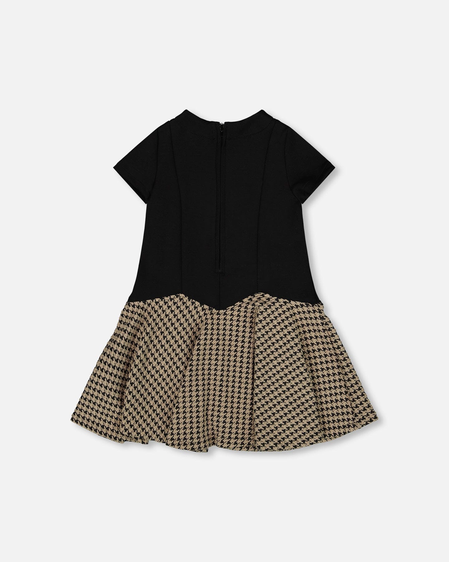 Short Sleeve Bi-Material Milano And Jacquard Knit Dress Black