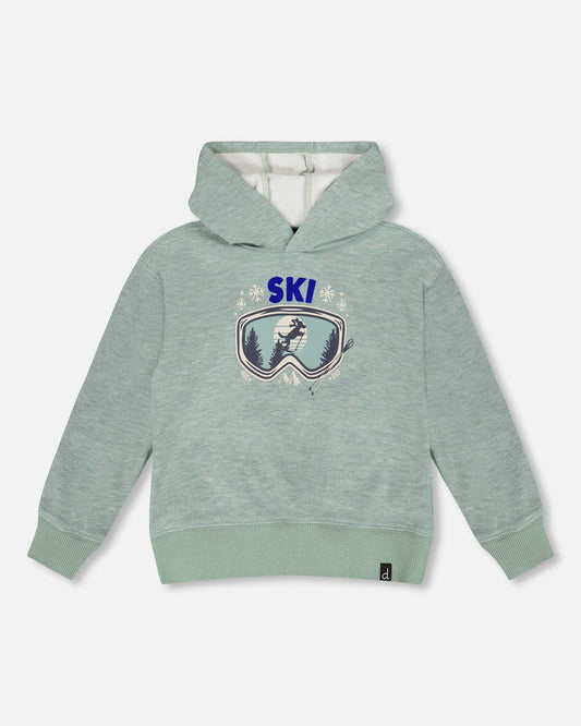 Super Soft Hooded Brushed Jersey Sweatshirt With Graphic Print Green
