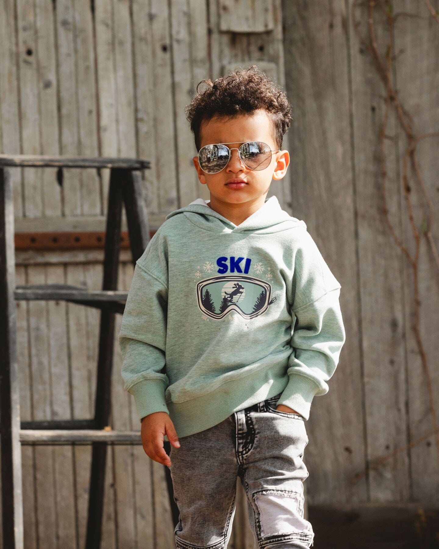 Super Soft Hooded Brushed Jersey Sweatshirt With Graphic Print Green