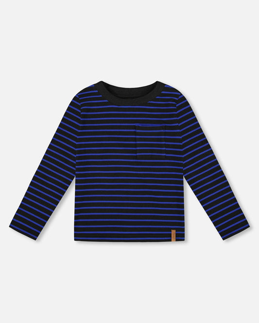 Long Sleeve Brushed Jersey Striped Tee Black