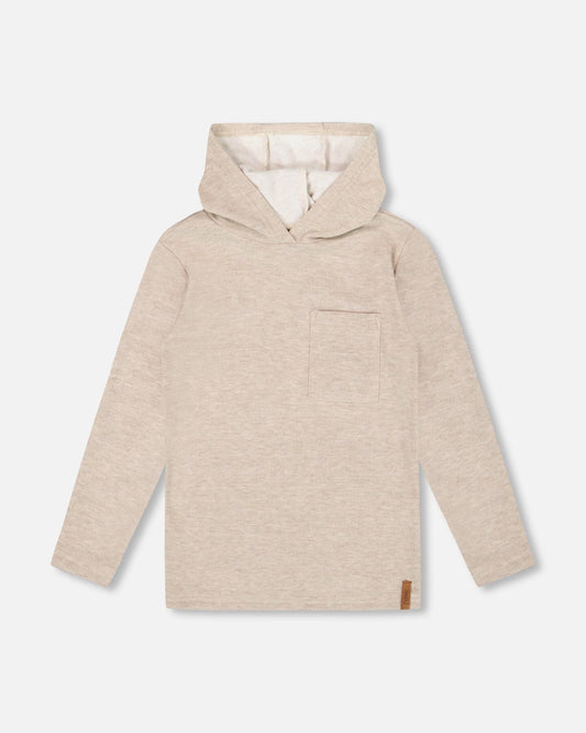Long Sleeve Super Soft Brushed Jersey Hooded Tee Heather Beige