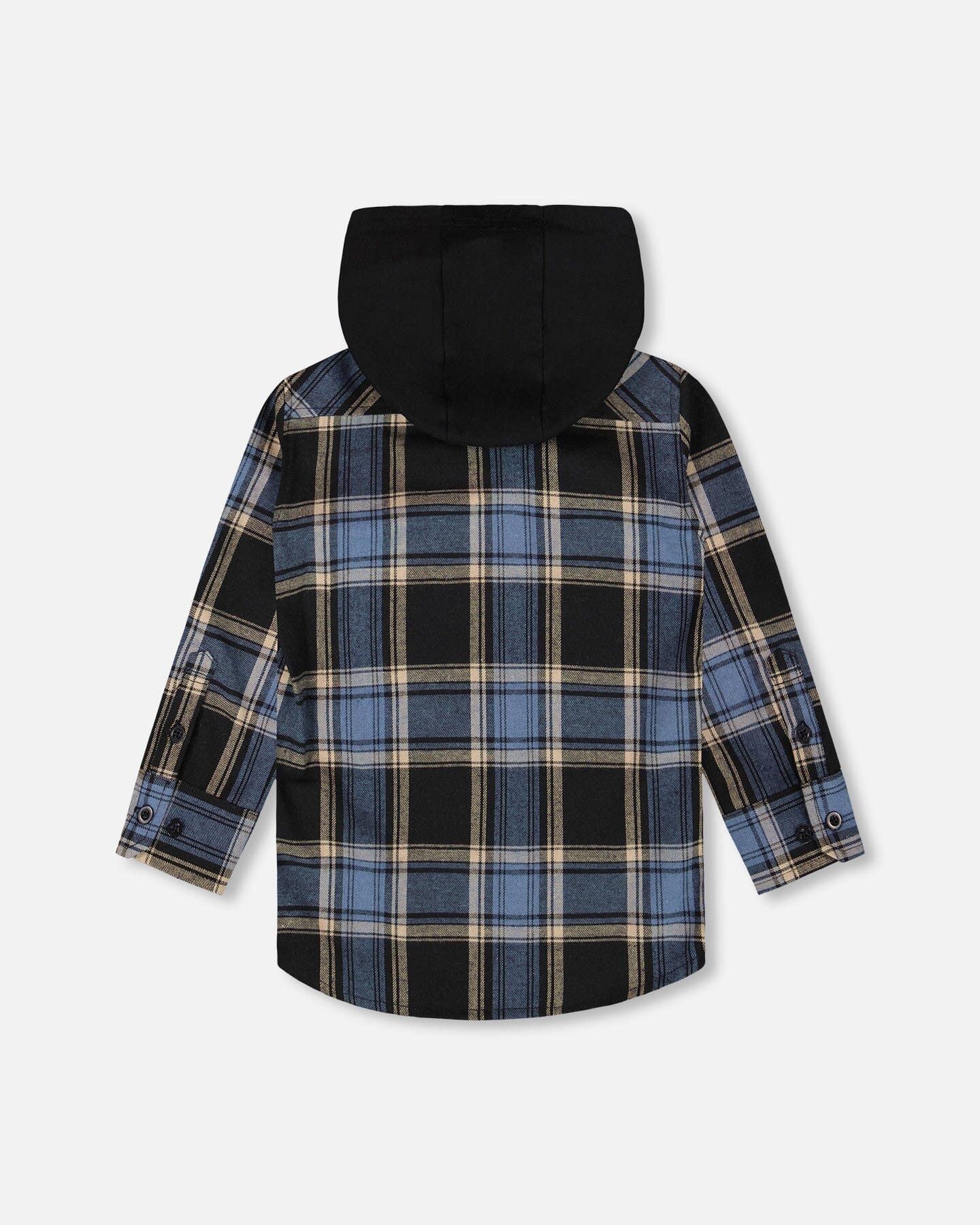 Long Sleeve Hooded Flannel Shirt Blue And Black