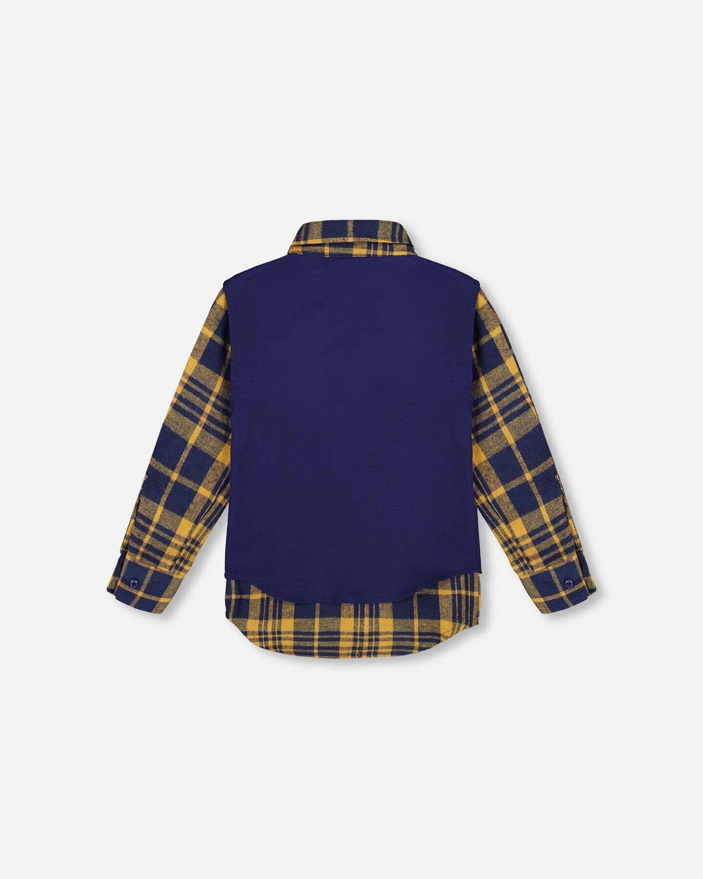 Long Sleeve Plaid Flannel Shirt With Solid Vest Blue And Ocher