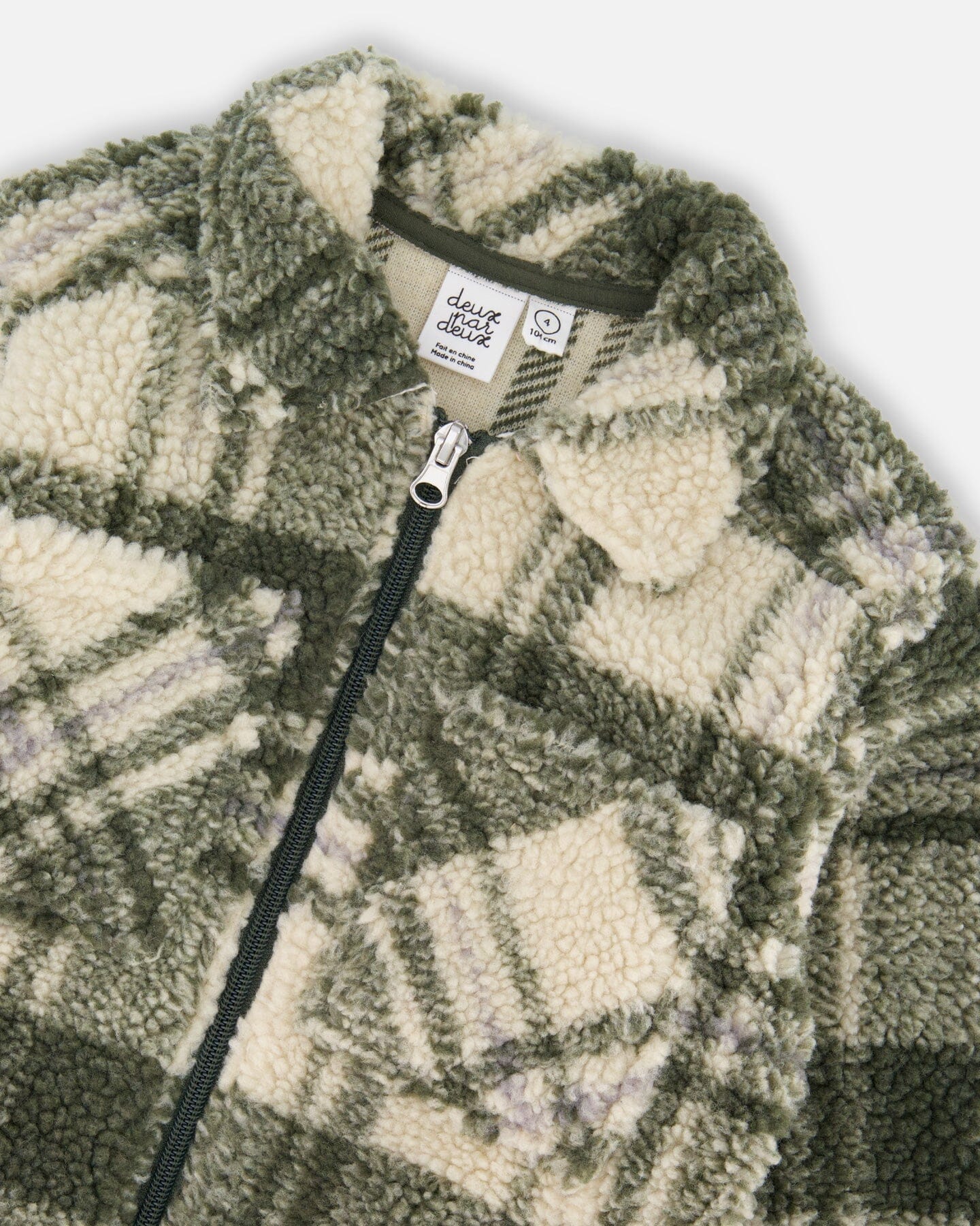 Sherpa Long Sleeve Zip Front Overshirt Sage And Beige Plaid