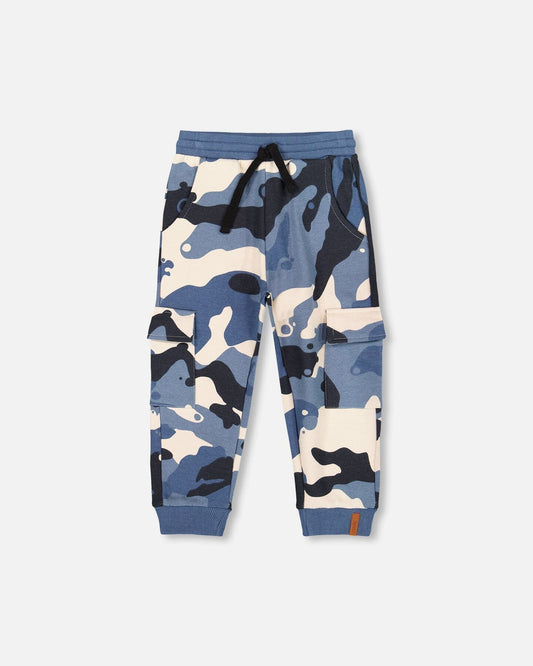 Fleece Sweatpants With Cargo Pockets Blue Camouflage