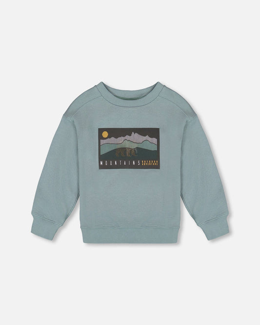 Animated Print French Terry Sweatshirt Sage Green