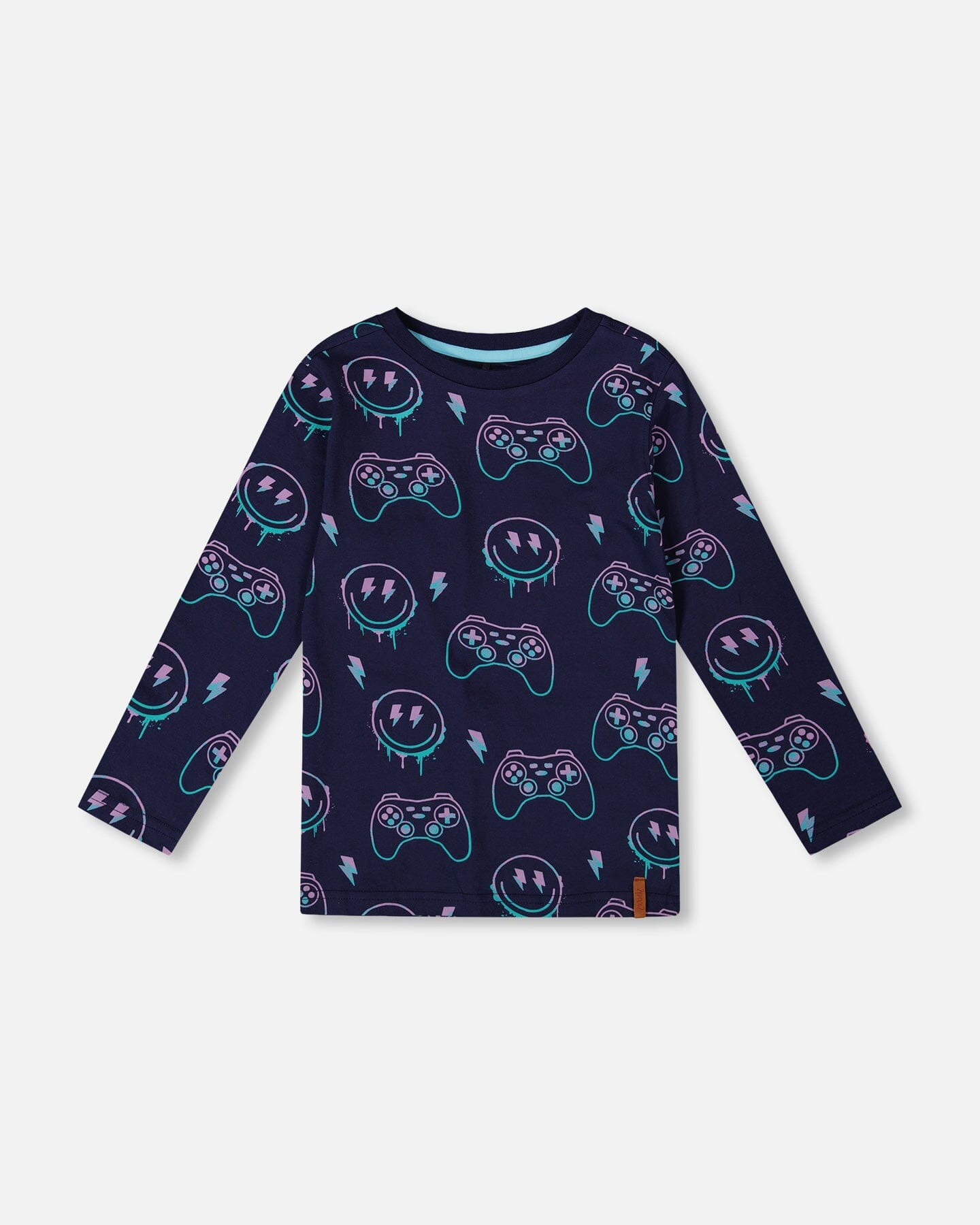 Long Sleeve Organic Cotton Allover Print Tee Navy Blue