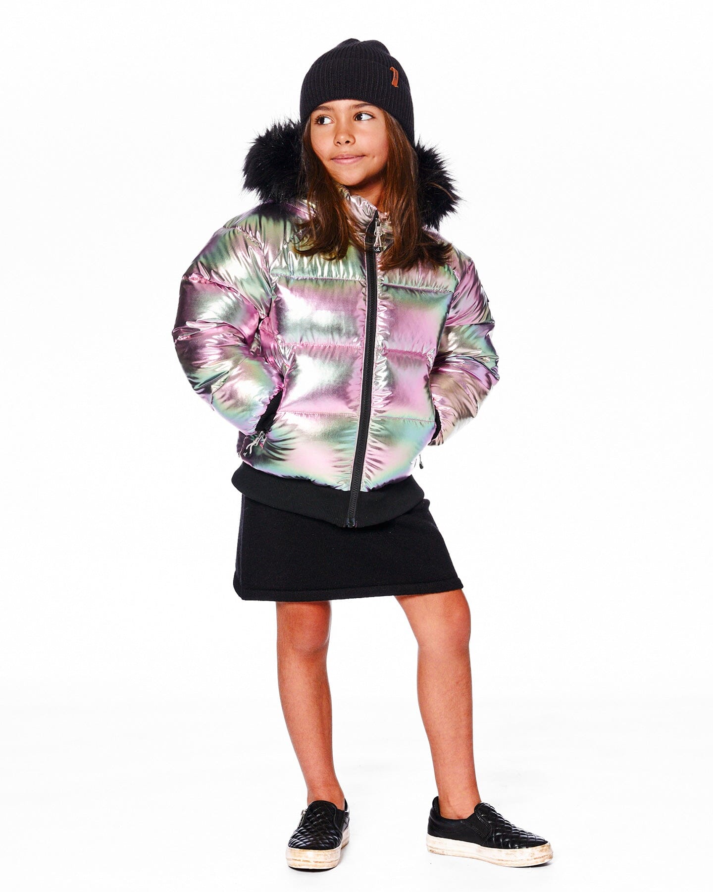 Multicolor Metallic Quilted Bomber-Style Winter Coat
