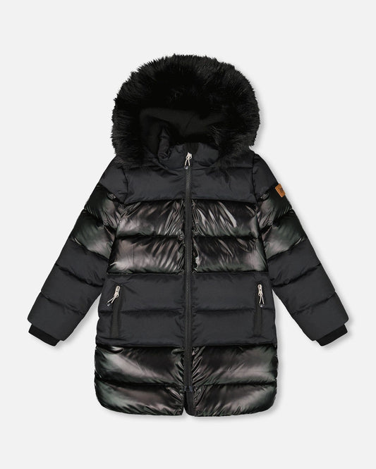 Long Metallic Puffy Coat Black