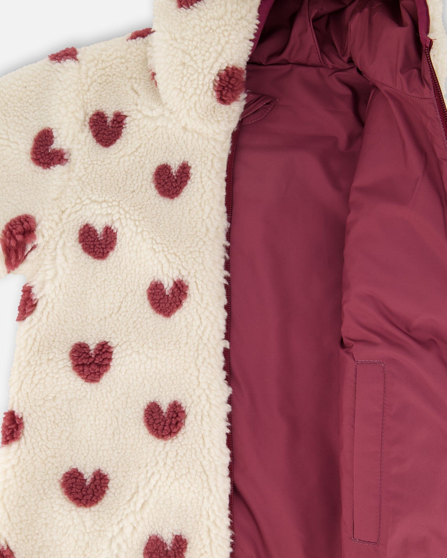 Reversible Mid-Season Sherpa Jacket Burgundy Heart