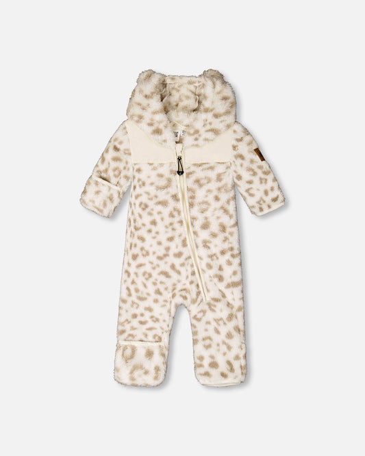 Baby Mid-Season Plush One Piece Outerwear Cream Leopard Print