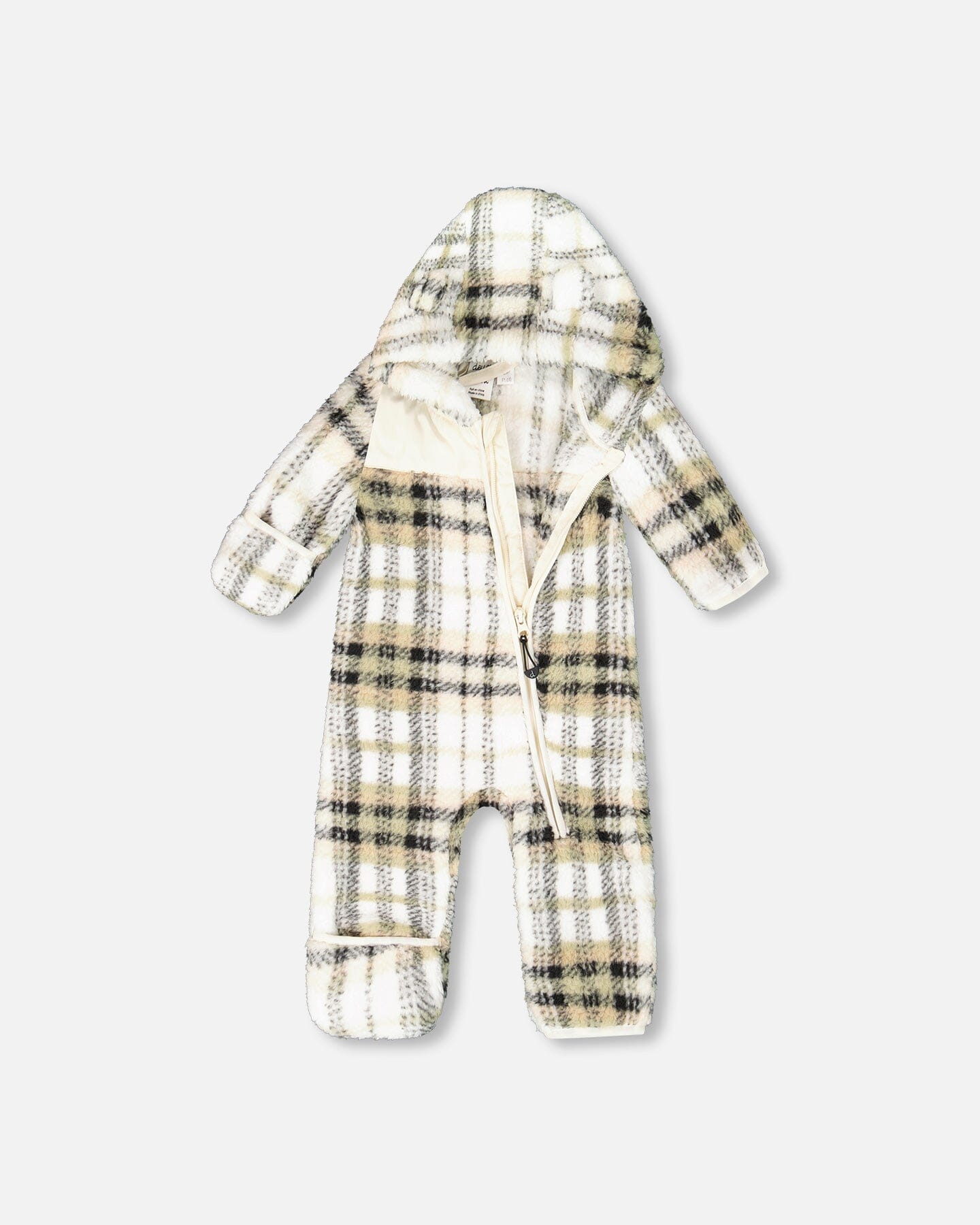 Baby Mid-Season Plush One Piece Outerwear Black And Beige Plaid