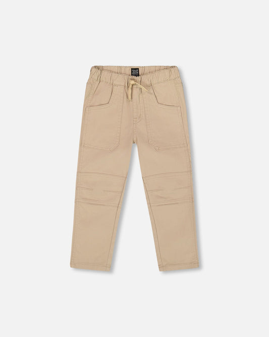 Twill Jogger Pants With Patch Pockets In Beige