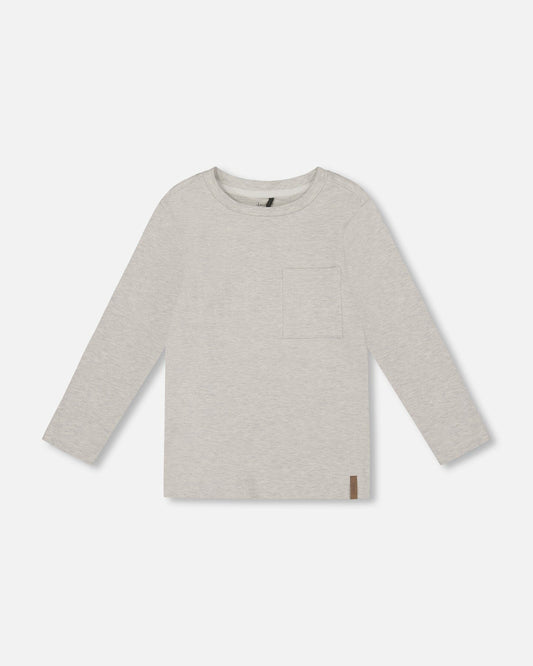 Organic Cotton Jersey Pocket T-Shirt Heather Beige Gray