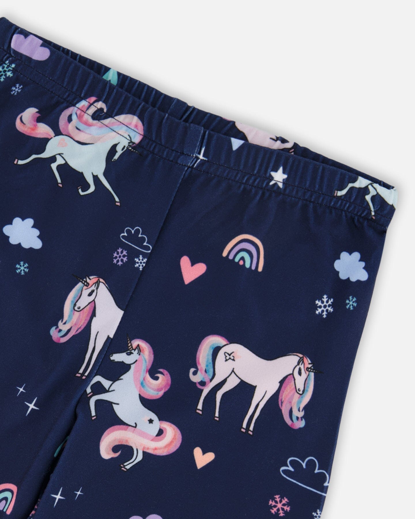 Stretch Jersey Leggings Navy Unicorn Print