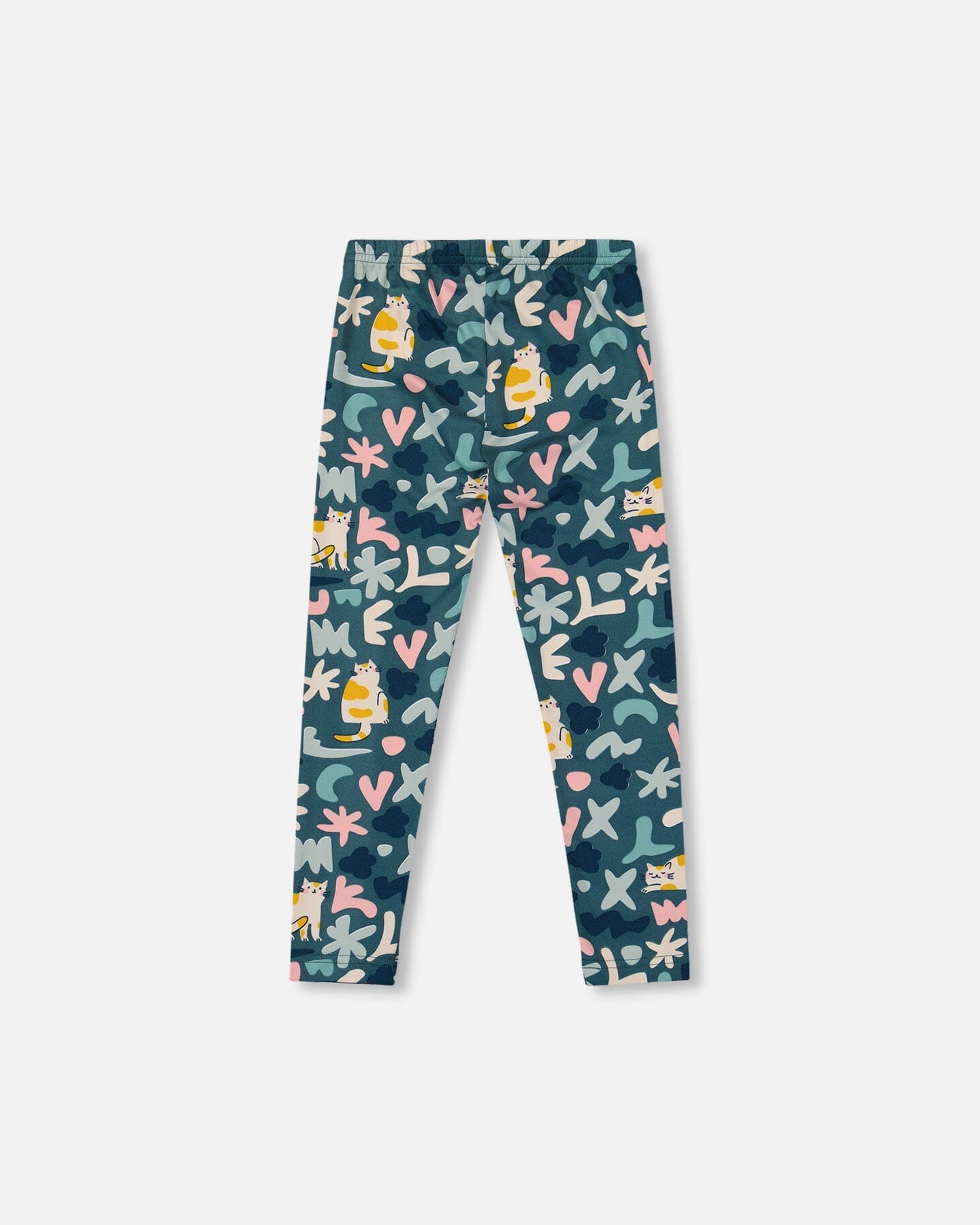 Stretch Jersey Leggings Green Cat Print