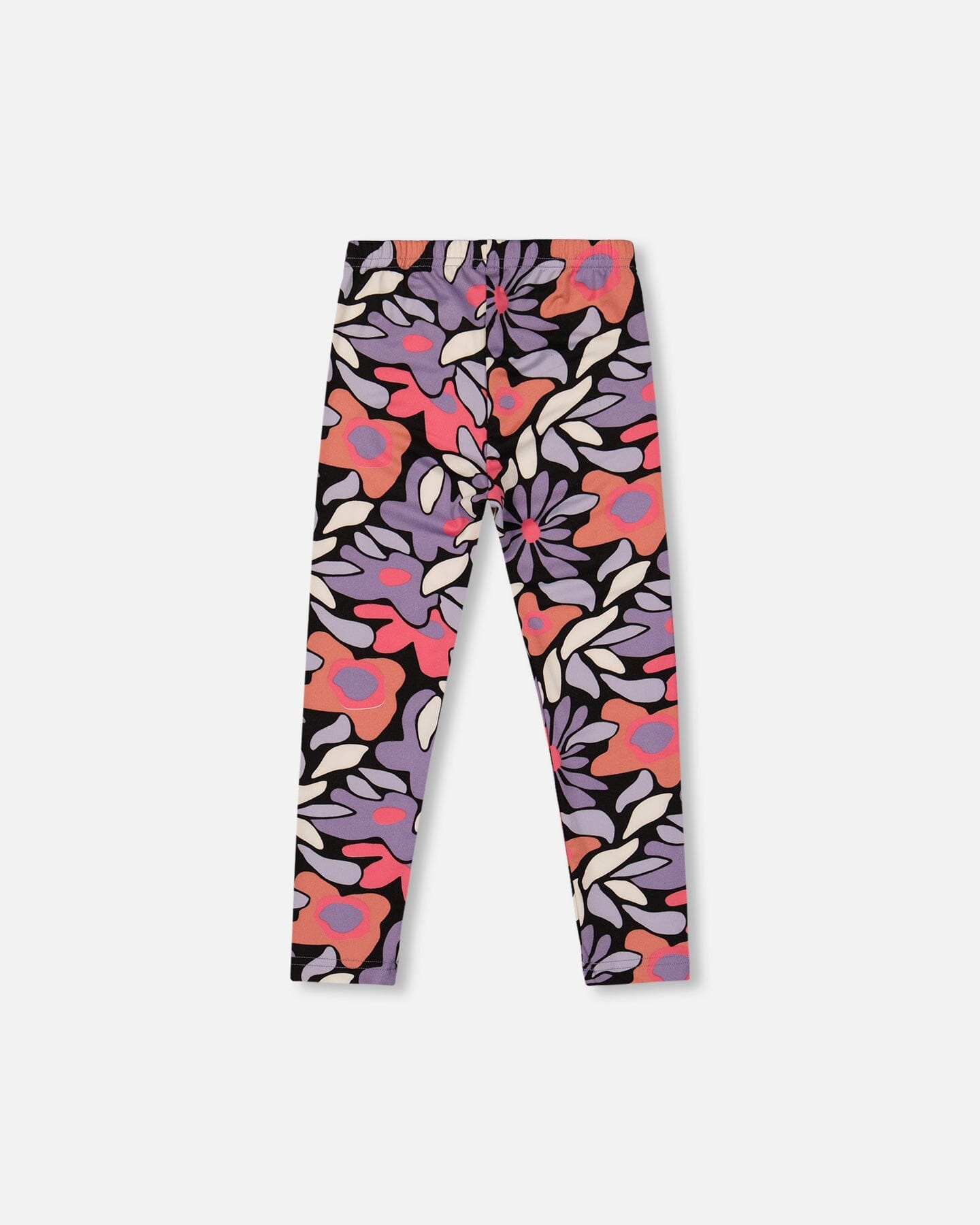 Stretch Jersey Leggings Black Retro Flower Print