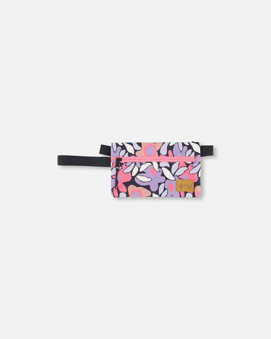 Double Pencil Case Black Retro Flower Print