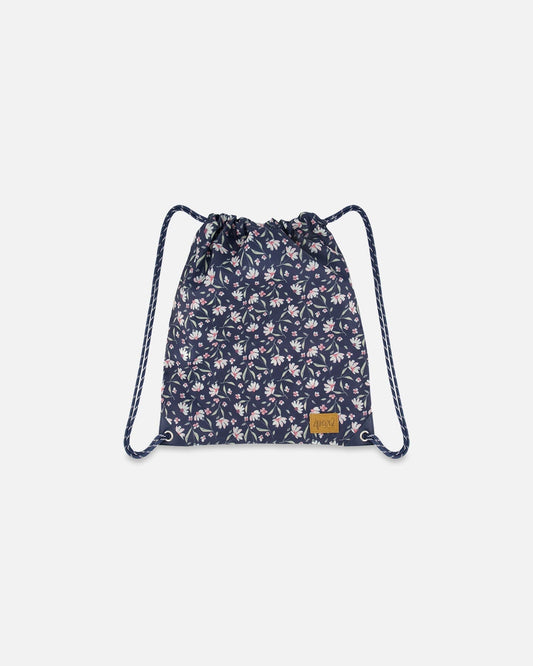 Drawstring Bag Navy Flower Print