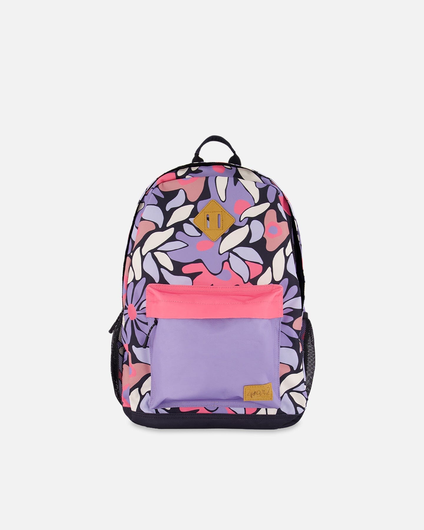 Kids Backpack Black Retro Flower Print