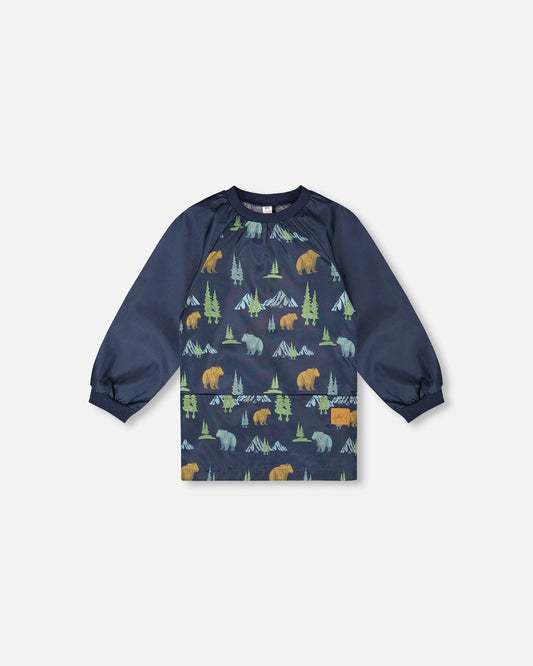 School Apron Navy Animal Print