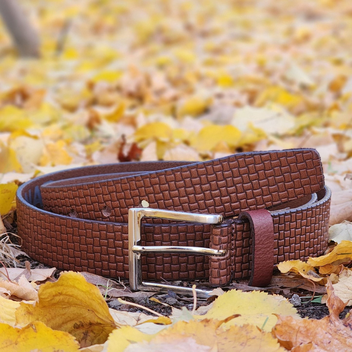 Cognac Formal Textured 100% Real Leather Belt