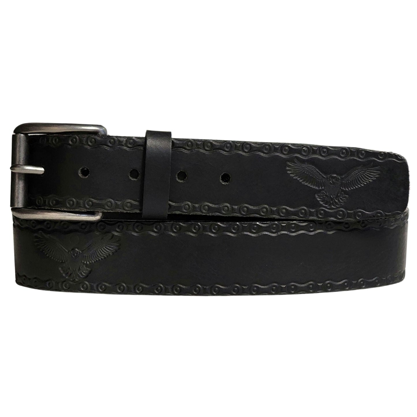 The Eagle Belt- Black Chain Link Embossed 100% Real Leather Belt