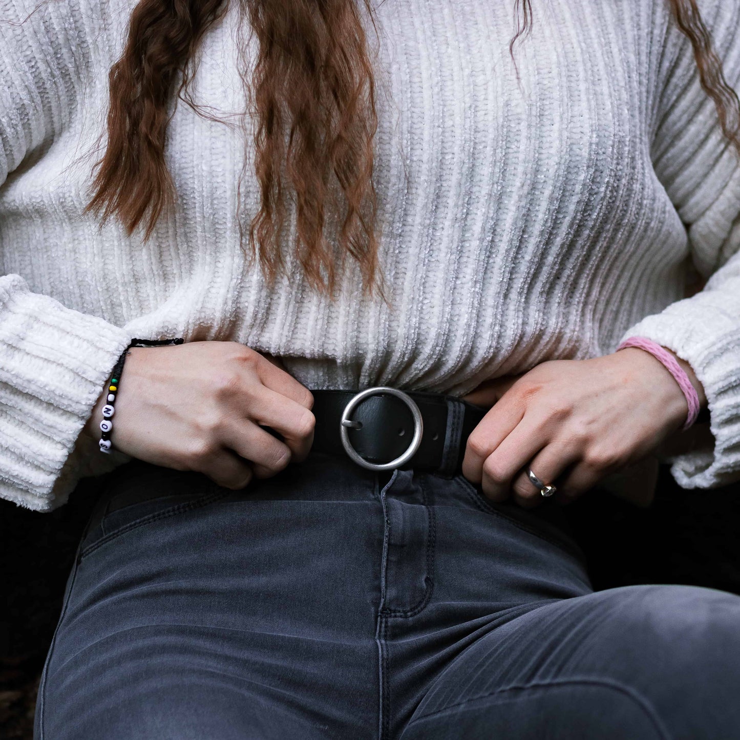 Sempre - Black Vachetta Leather Waist Belt with Circular Buckle